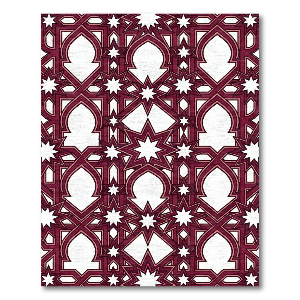 Deep Burgundy Geometric Star Lattice Rug