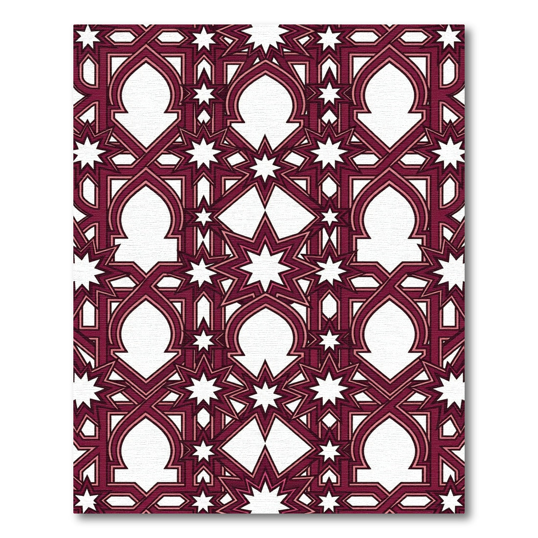 Deep Burgundy Geometric Star Lattice Rug