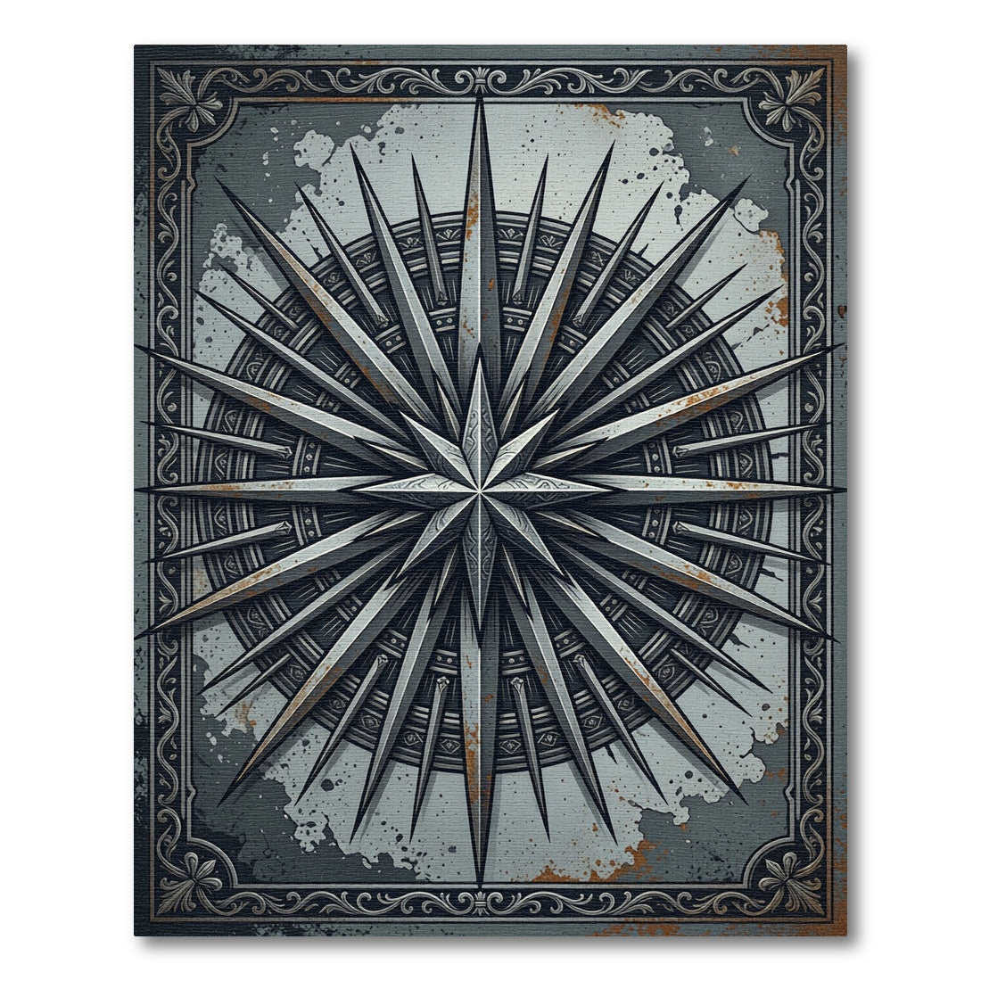 Metallic Steel Compass Star Medallion Rug