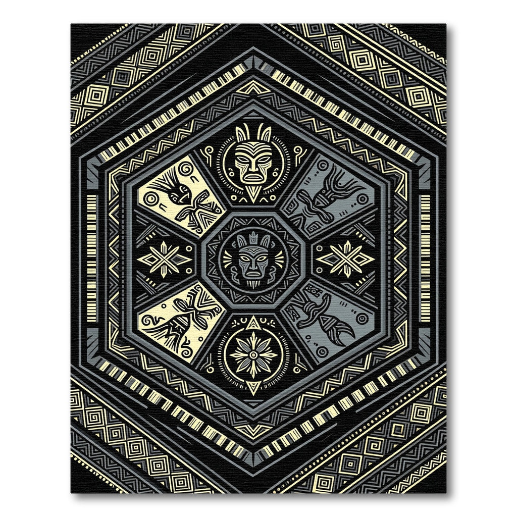Geometric Hexagon Black Gold Tribal Totem Rug