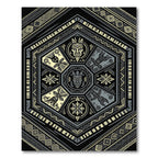 Geometric Hexagon Black Gold Tribal Totem Rug