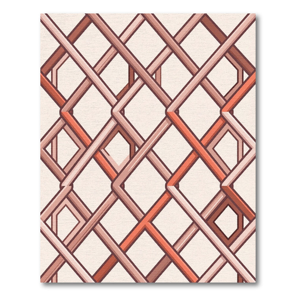 Geometric Coral Lattice Intersecting Lines Rug