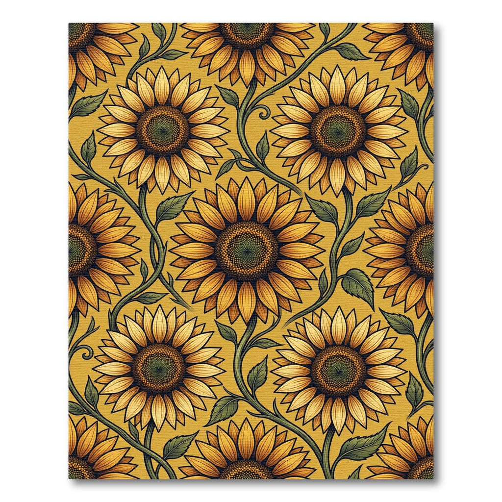 Sunny Golden Sunflower Botanical Illustration Rug