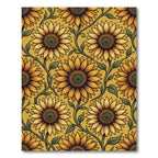 Sunny Golden Sunflower Botanical Illustration Rug