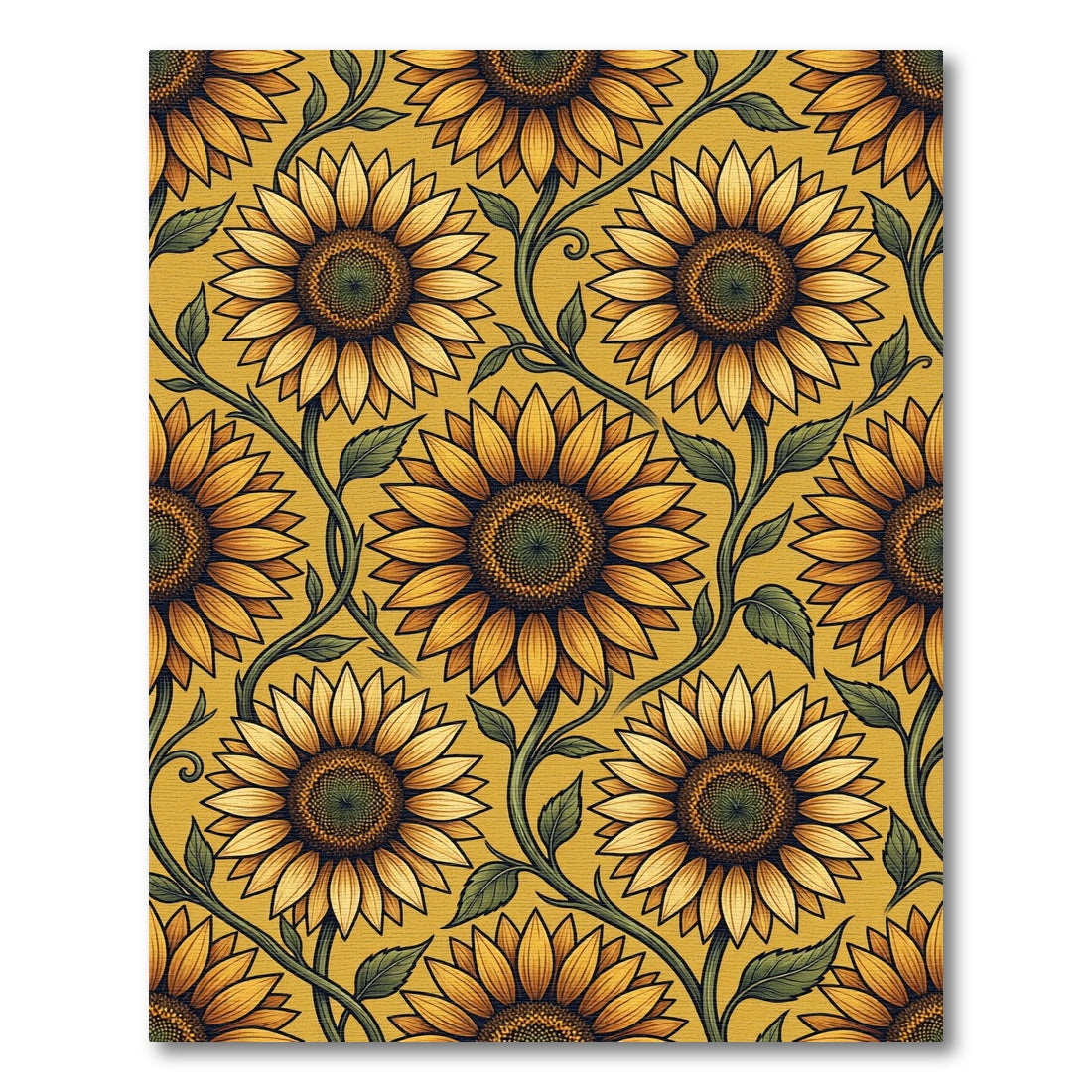 Sunny Golden Sunflower Botanical Illustration Rug