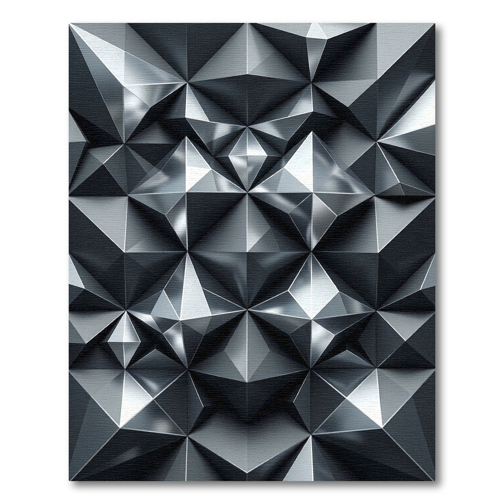 Metallic Silver Sculptural Geometric Facet Rug