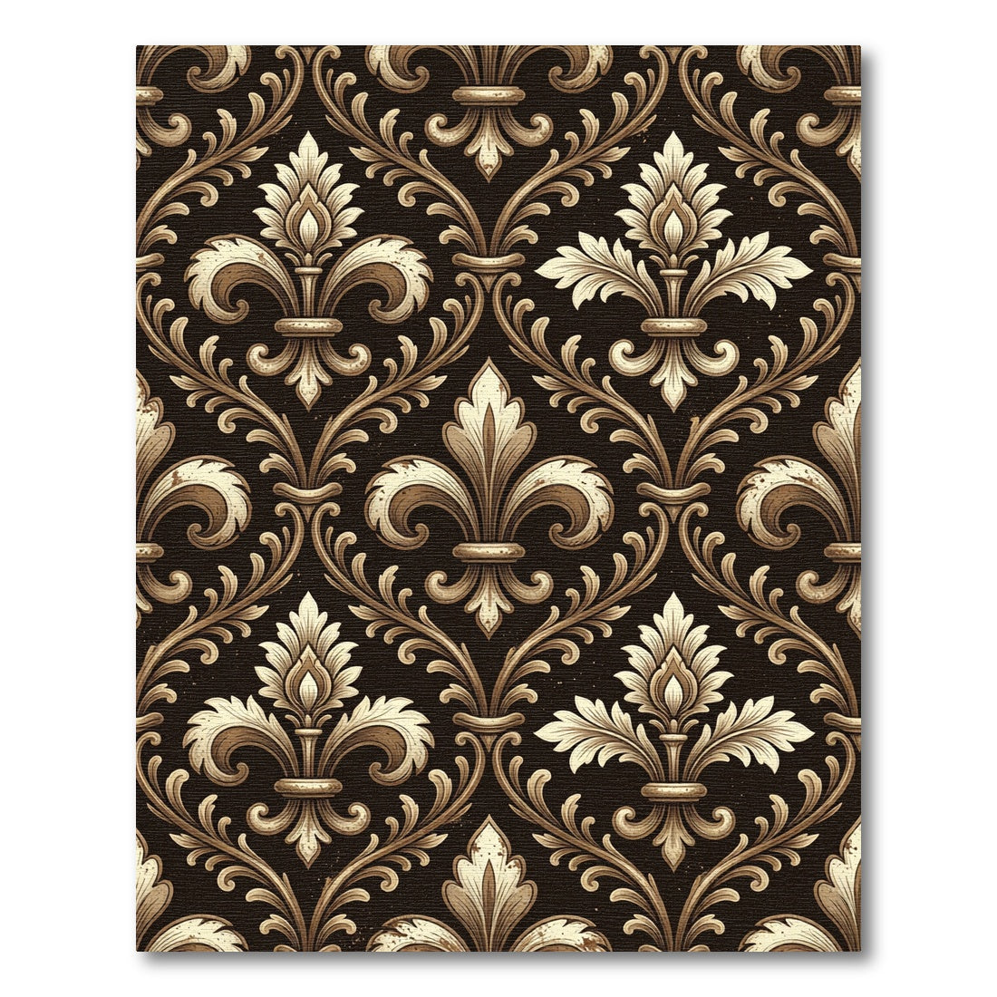 Dark Brown And Gold Fleur De Lis Rug