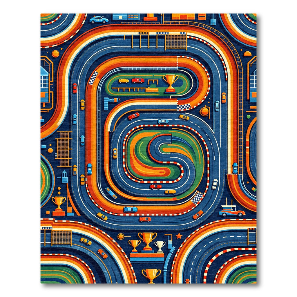 Vibrant Retro Racing Orbit Area Rug