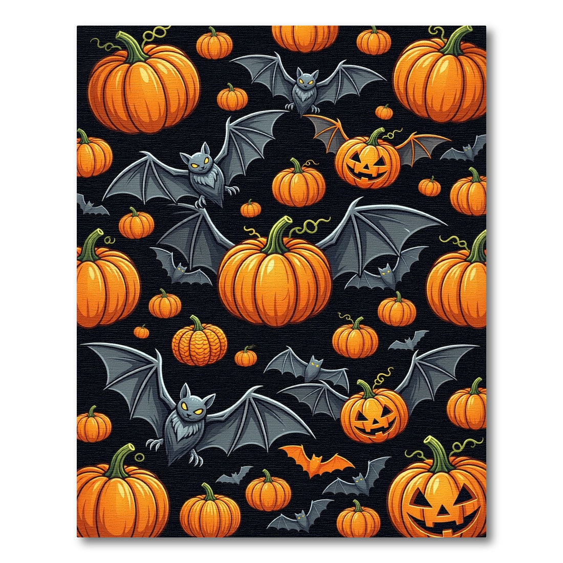 Spooky Halloween Bat and Pumpkin Art Rug