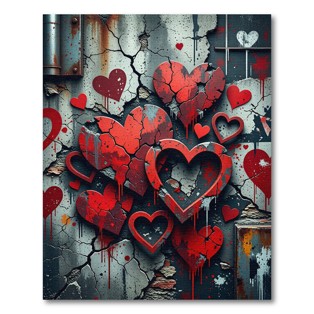 Cracked Heart Red Grungy Valentine Rug