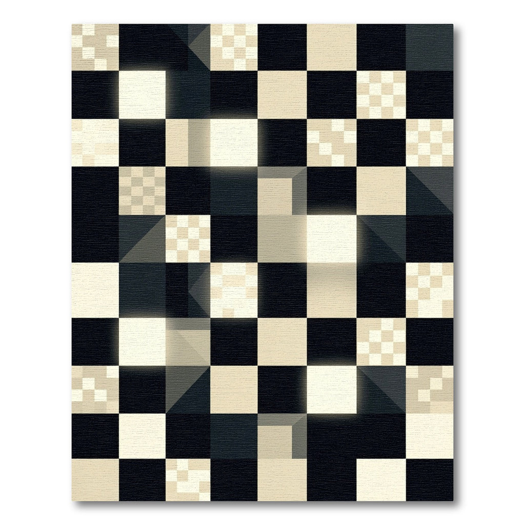 Monochromatic Geometric Checkered Abstract Art Rug