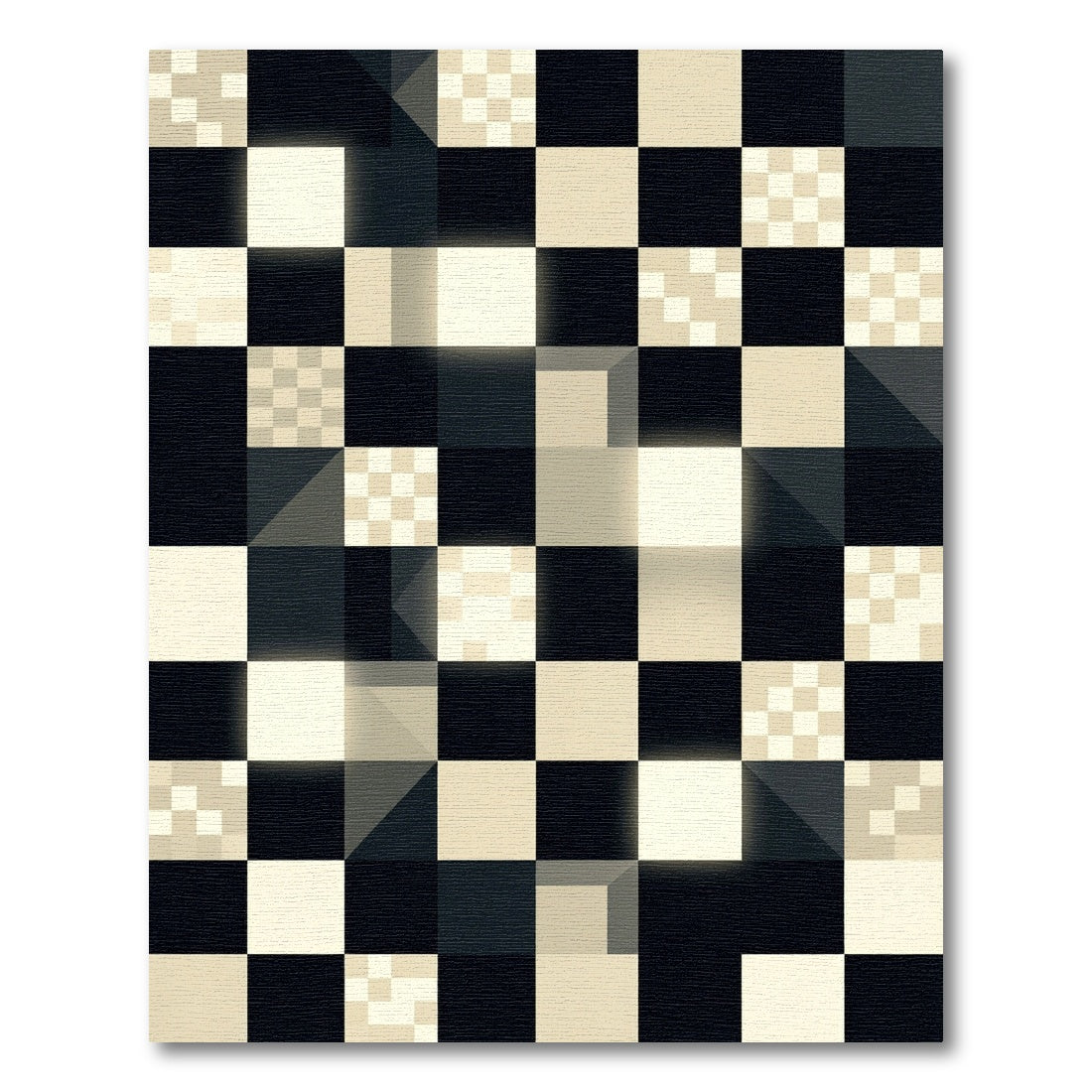 Monochromatic Geometric Checkered Abstract Art Rug
