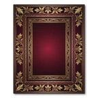 Ornate Gold Filigree Burgundy Border Rug