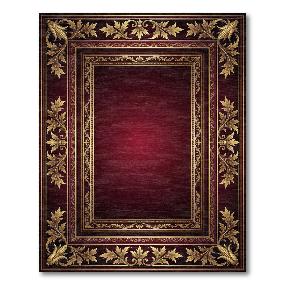 Ornate Gold Filigree Burgundy Border Rug