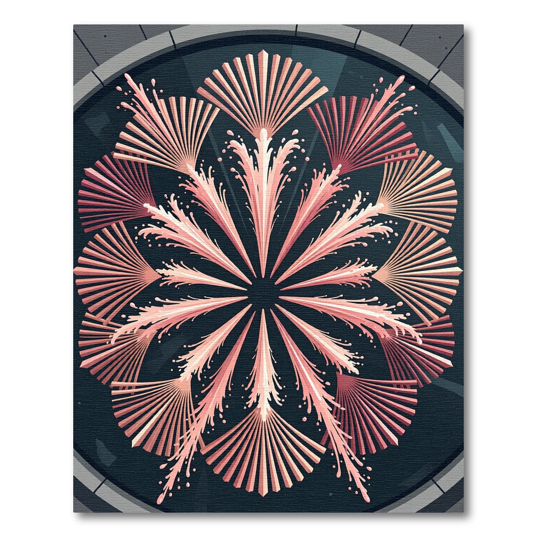 Coral Pink Fanburst Mandala Rug