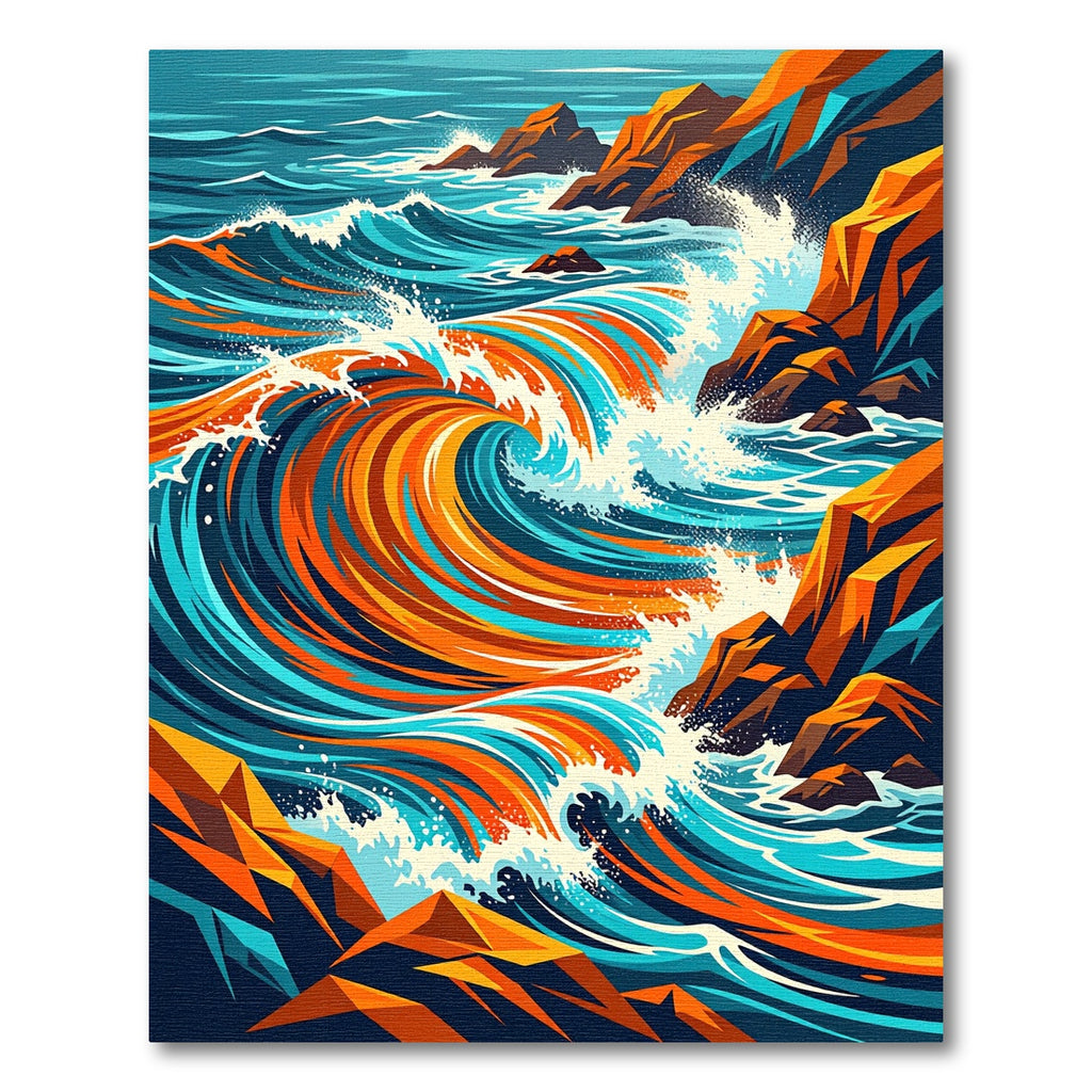 Abstract Vibrant Orange Blue Coastal Wave Rug