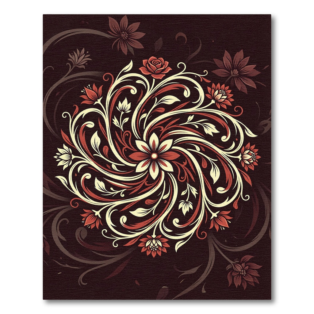 Crimson Ivory Floral Swirl Medallion Rug