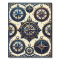 Nautical Blue Gold Compass Collage Rug