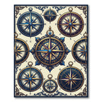 Nautical Blue Gold Compass Collage Rug