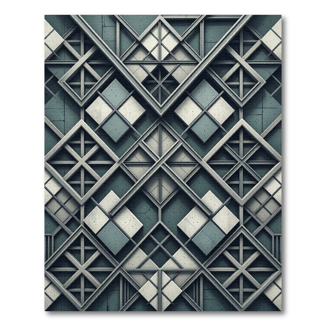 Architectural Slate Teal Geometric Grid Rug