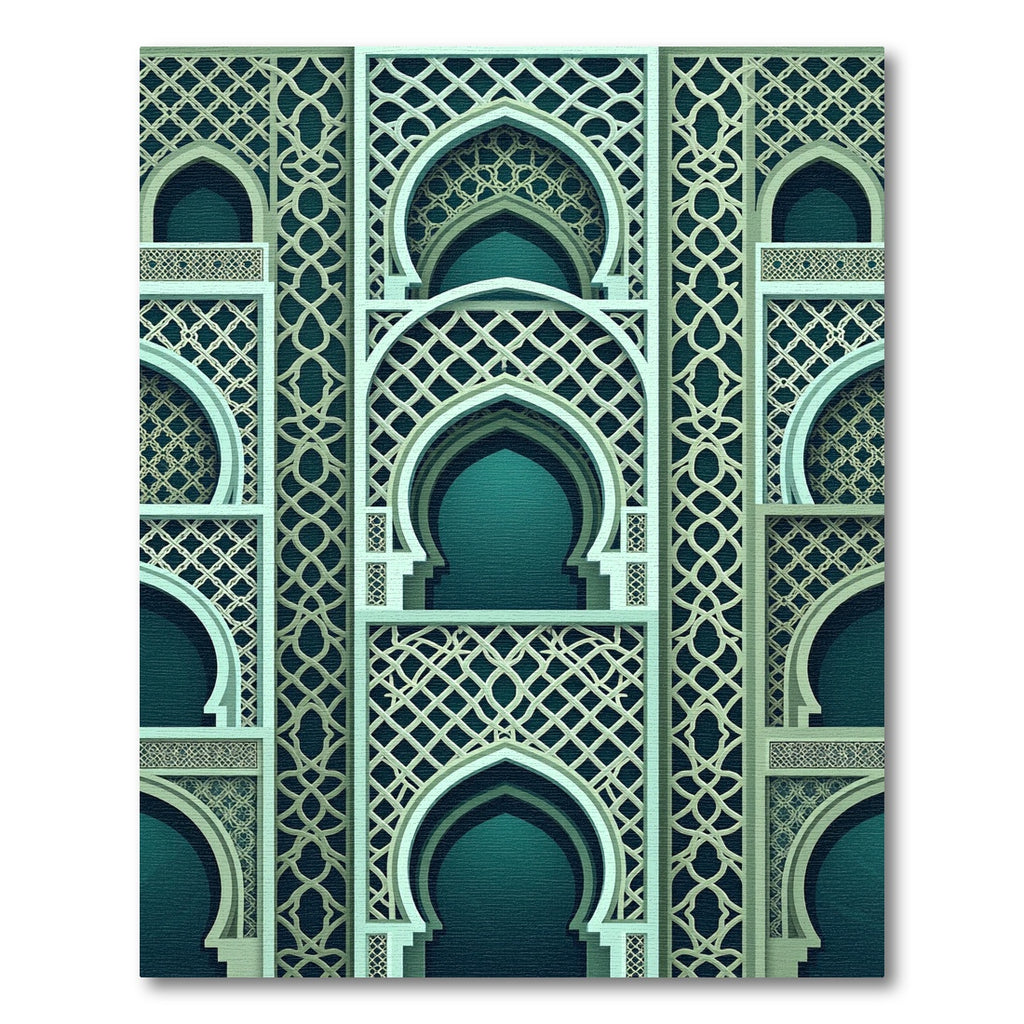 Elegant Teal Arched Geometric Lattice Rug