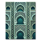 Elegant Teal Arched Geometric Lattice Rug