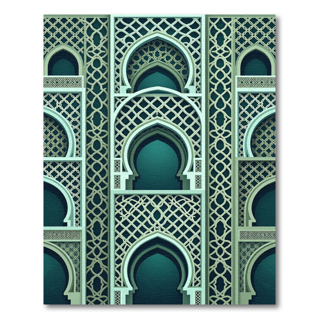 Elegant Teal Arched Geometric Lattice Rug
