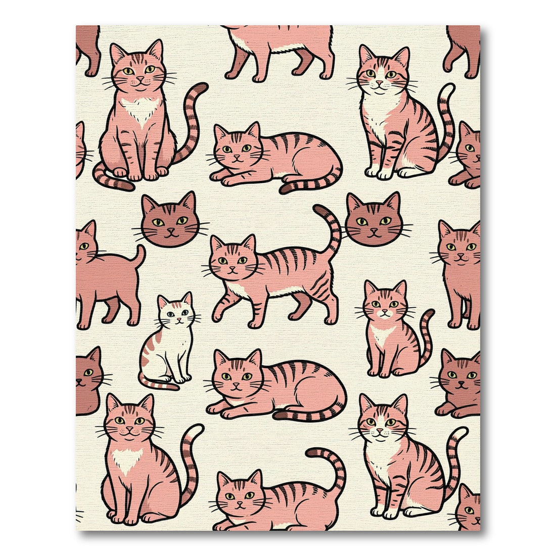 Whimsical Blush Pink Tabby Cat Illustration Rug
