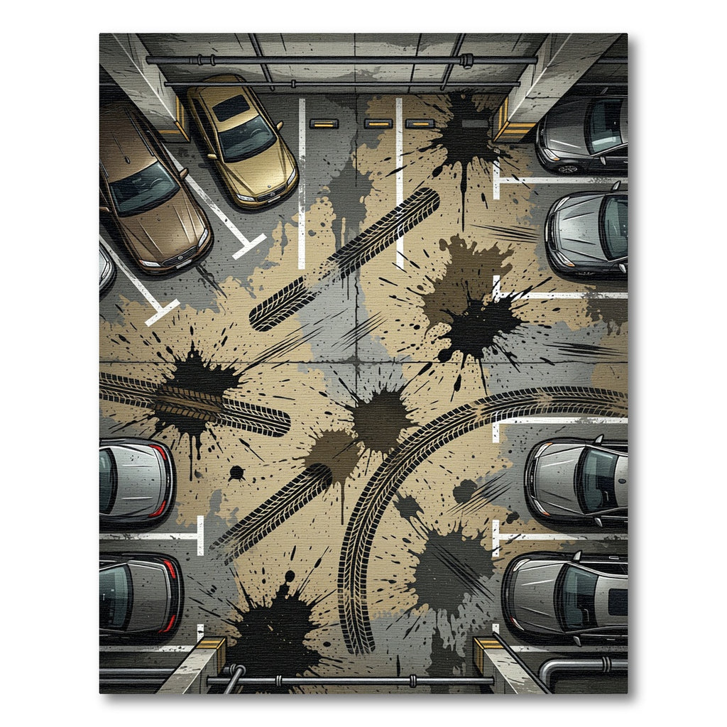 Muddy Tire Tracks Parking Lot Rug
