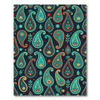 Teal Red Golden Paisley Floral Foulard Rug