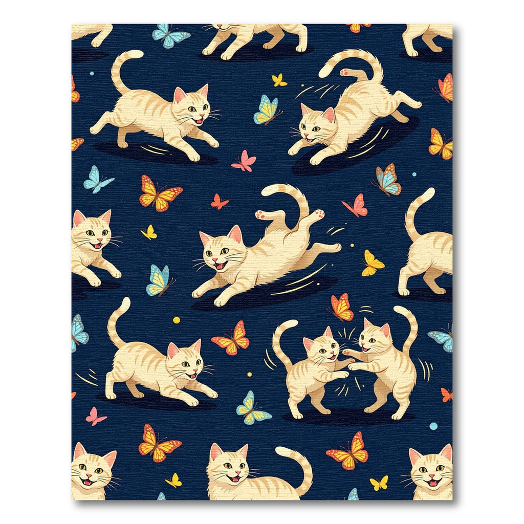 Playful Kittens Butterflies Blue Background Rug