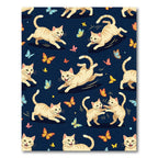 Playful Kittens Butterflies Blue Background Rug