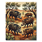 Southwestern Desert Boar Wildlife Scene Rug