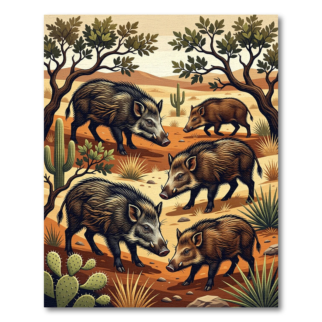 Southwestern Desert Boar Wildlife Scene Rug