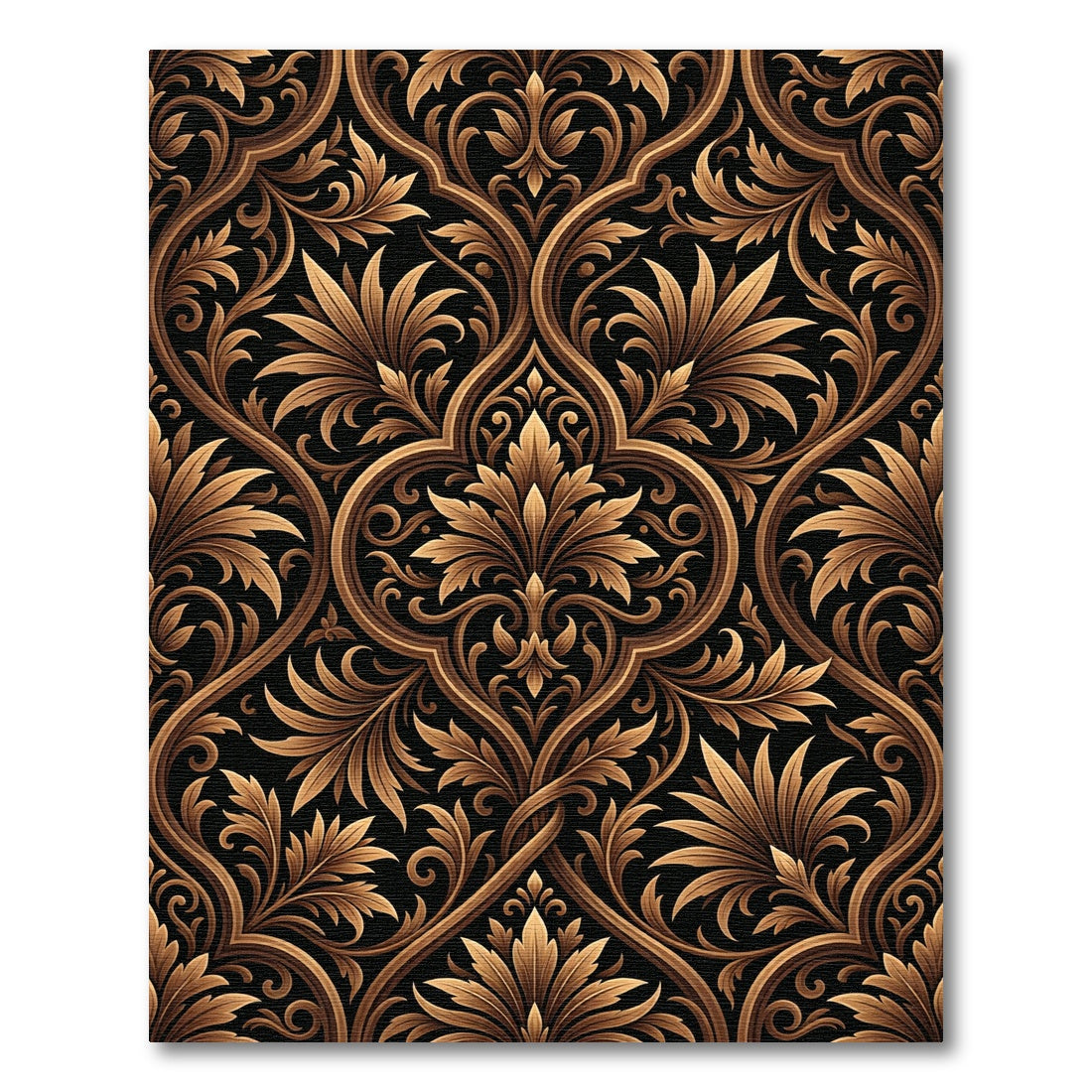 Luxurious Gold Damask Ornate Foliage Rug