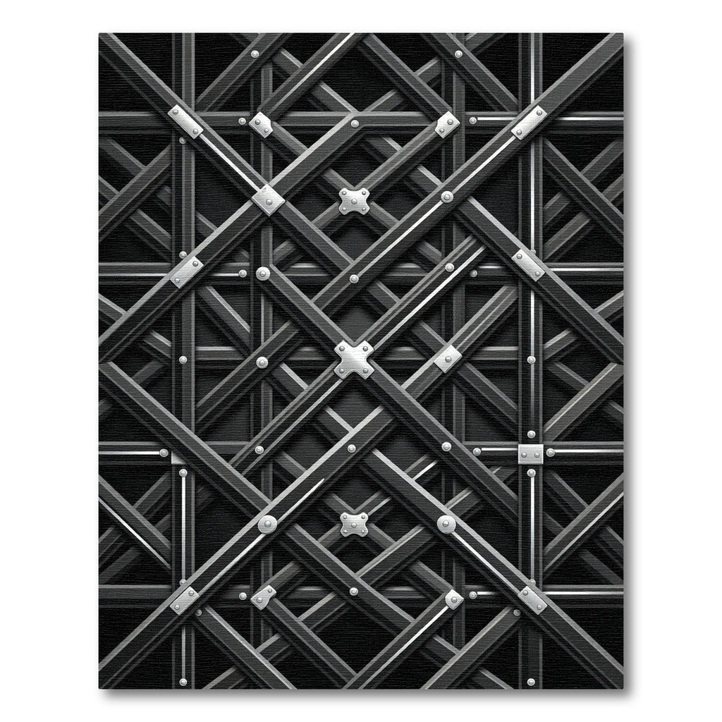 Industrial Silver Lattice Geometric Grid Rug
