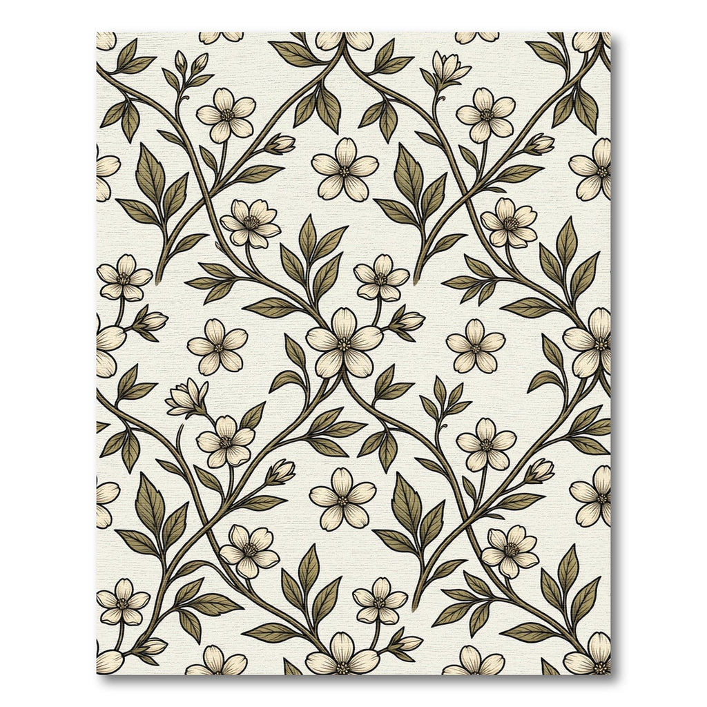 Vintage Cream Floral Vine Creeping Garden Rug