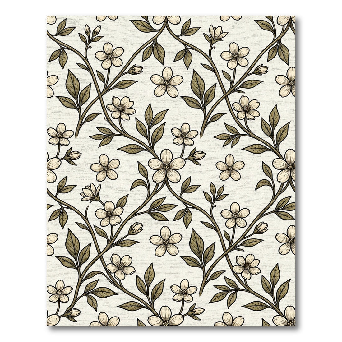 Vintage Cream Floral Vine Creeping Garden Rug