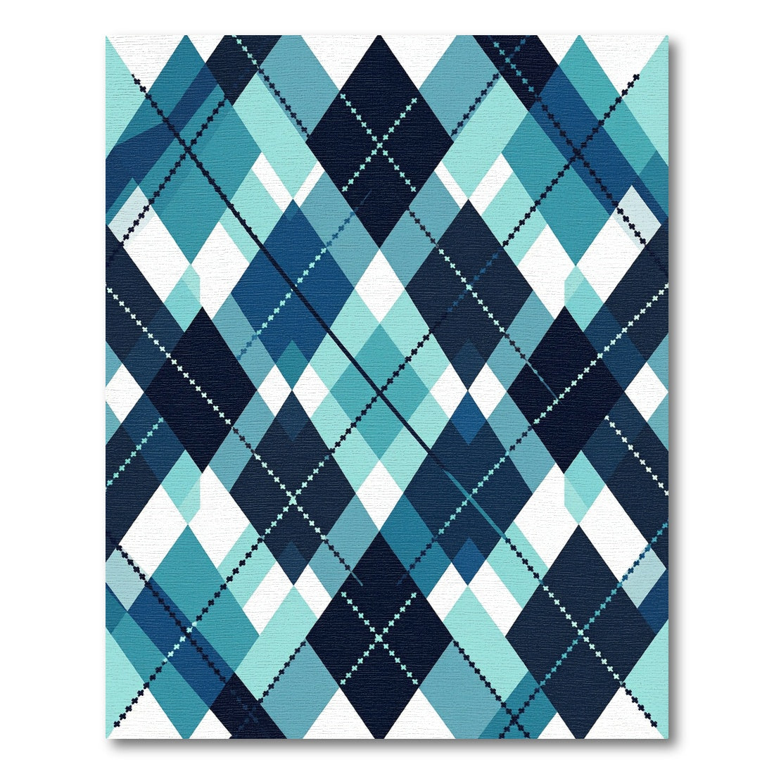 Modern Teal Navy Geometric Argyle Rug