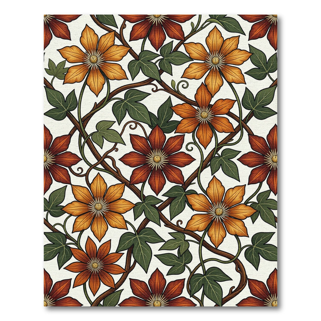 Autumn Botanical Clematis Floral Twining Vines Rug