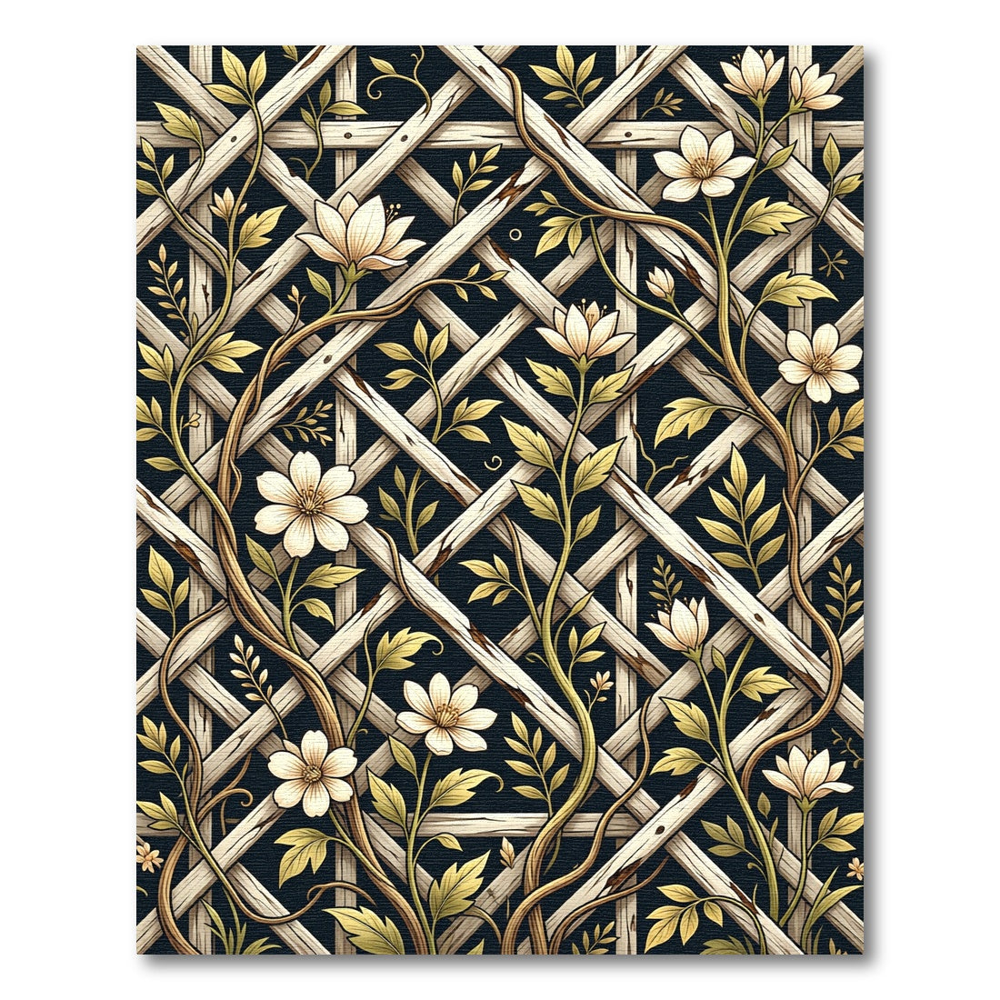 Cream Floral Trellis on Midnight Rug