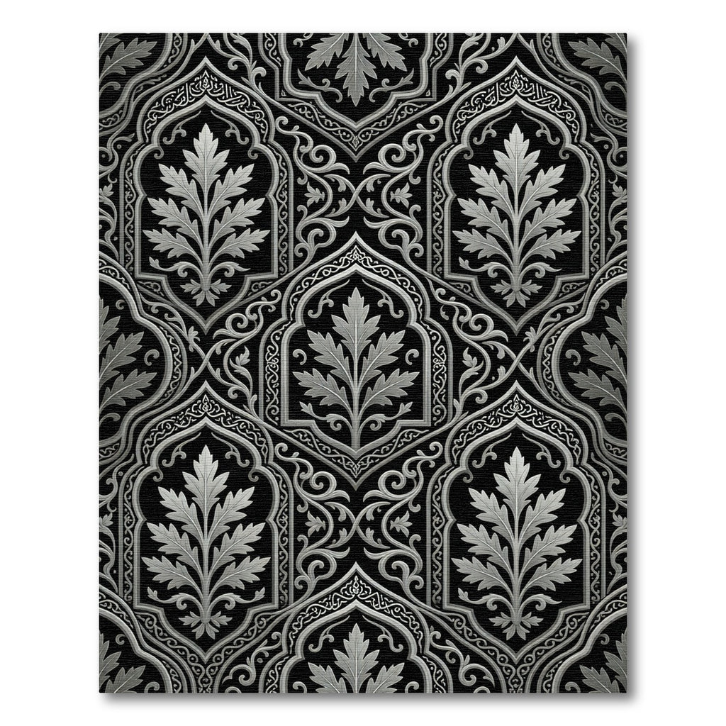 Black Silver Leaf Archway Medallion Rug