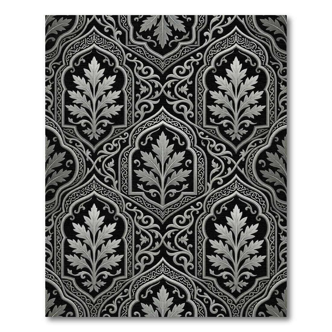 Black Silver Leaf Archway Medallion Rug