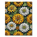 Golden White Flowers Dark Garden Rug