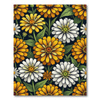 Golden White Flowers Dark Garden Rug