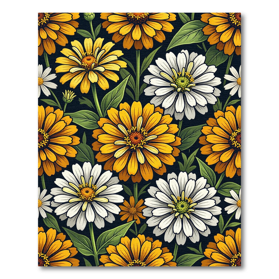 Golden White Flowers Dark Garden Rug