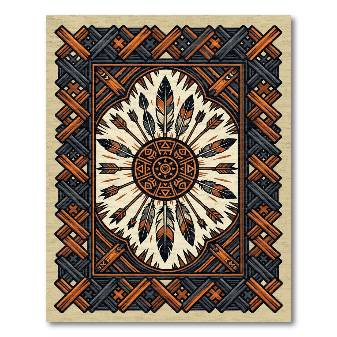 Tribal Feather Arrow Sunburst Rug