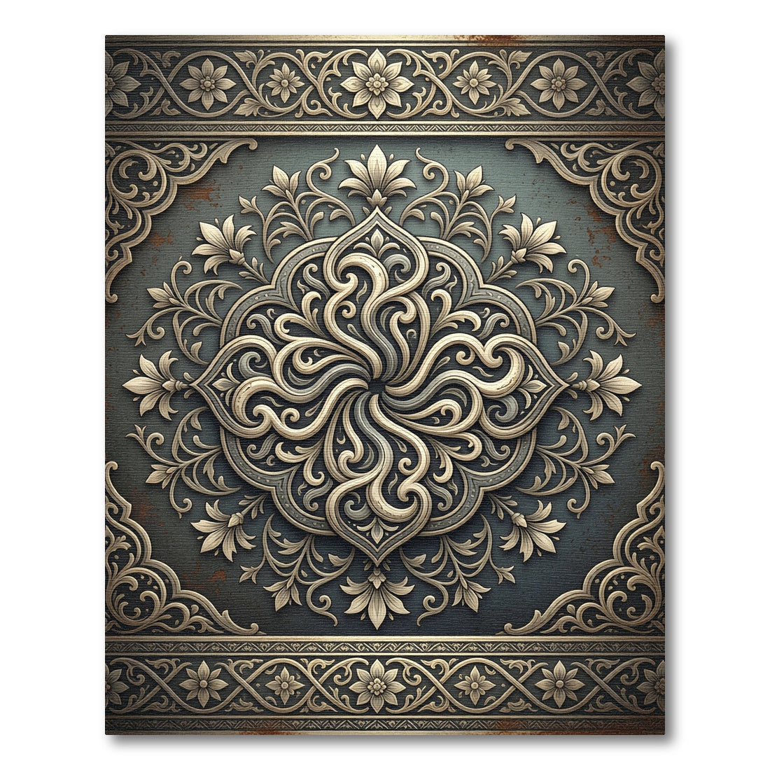 Ornate Floral Medallion Embossed Slate Rug