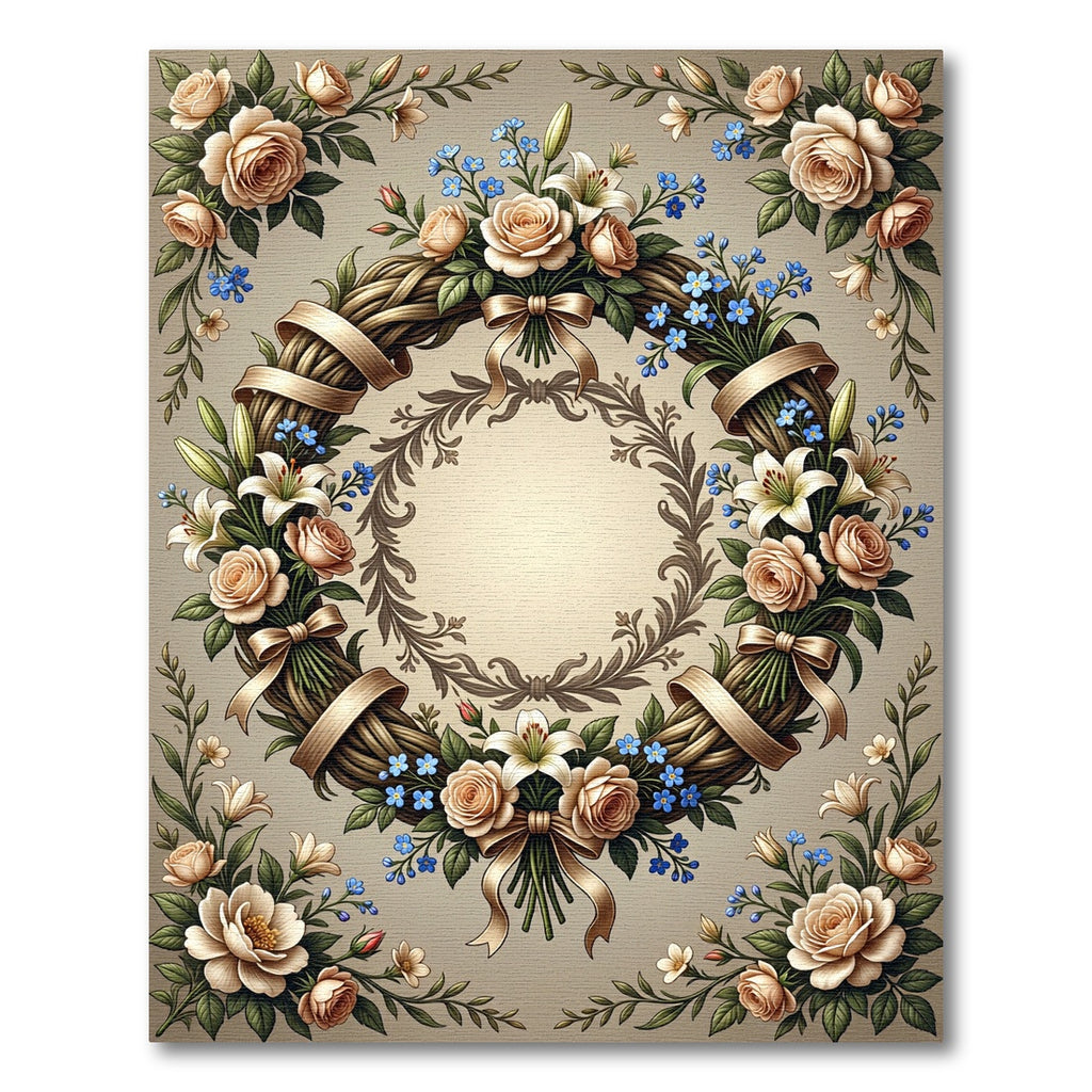Floral Wreath with Ribbon And Lilies Rug