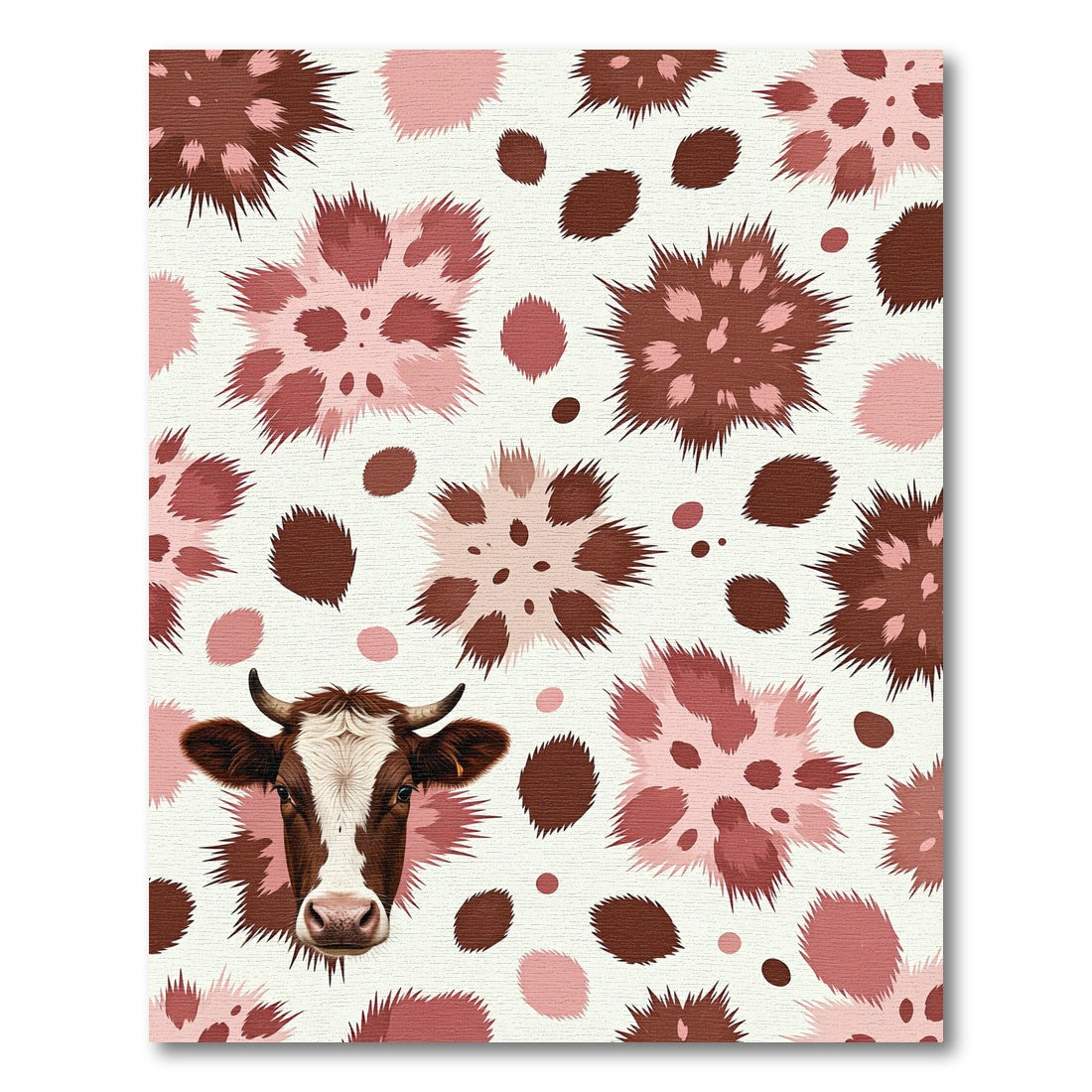 Brown White Cow Whimsical Floral Rug